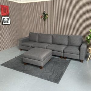 Vierzits Bank + Poef Stof Donkergrijs 335x95