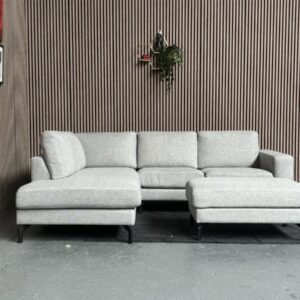 Hoekbank + Poef Stof Grijs 255x220